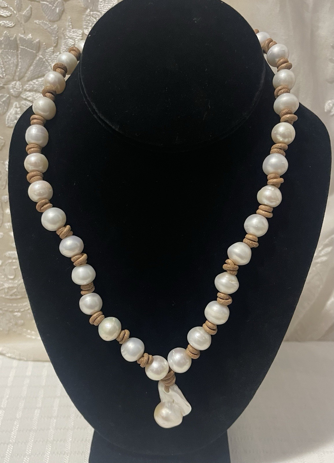 Gorgeous Baroque Real Pearls On Leather Cord Necklace