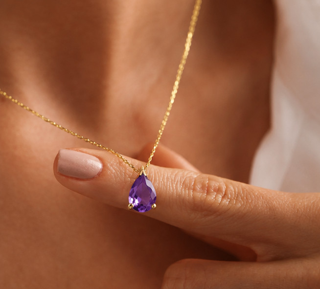 14K Yellow Gold Plated Simulated Amethyst Solitaire 2.75 Ctw Pendant Necklace