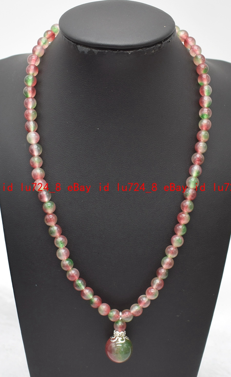Natural 6mm Red Multicolor Jade Gemstone Round Beads Pendant Necklace 14-32″