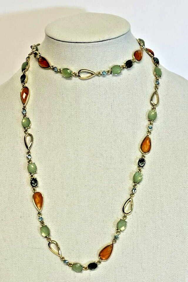Anne Klein 42″ Long Necklace Gold Tone with Multiple Color Stones