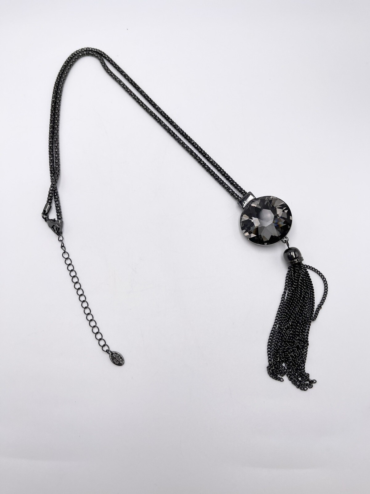 Necklace Cara NY Fashion Chain Tassels Glass Gunmetal Color 24” Chain