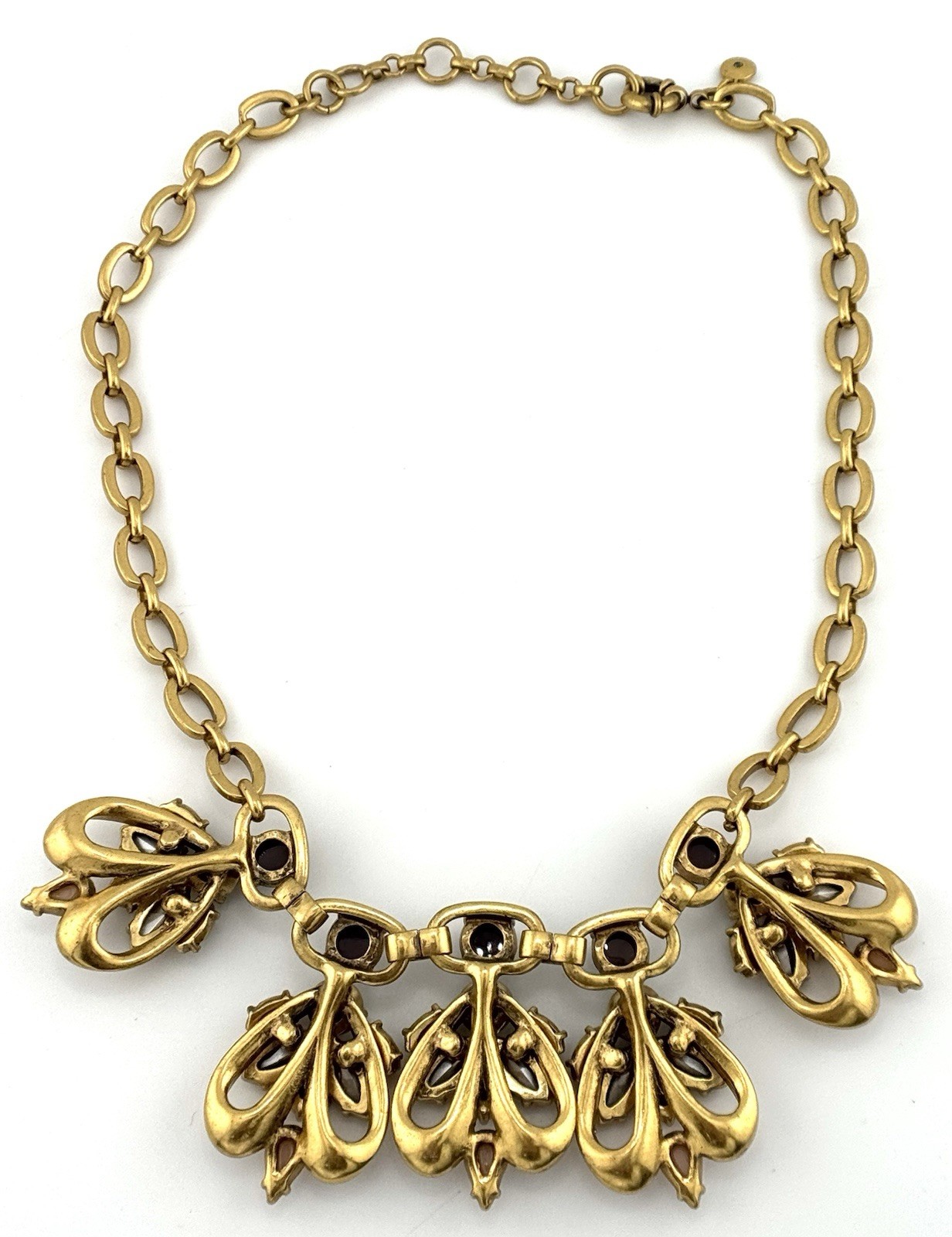 J.Crew Statement Necklace Gold Tone Crystal Cabochon Bib Necklace Adjustable