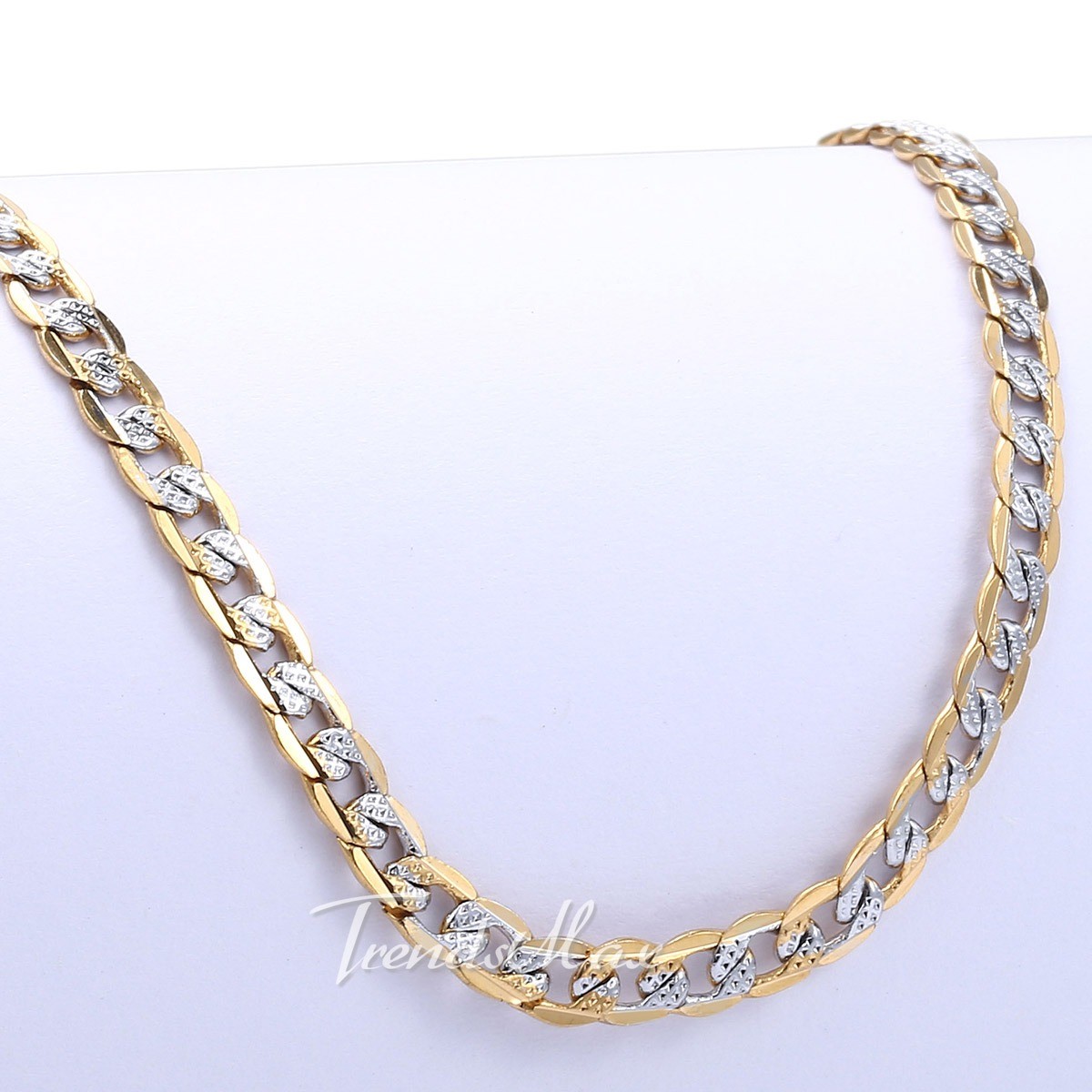 4mm Hammer Curb Cuban Chain Yellow&White Gold Filled Necklace Bracelet Mens Gift