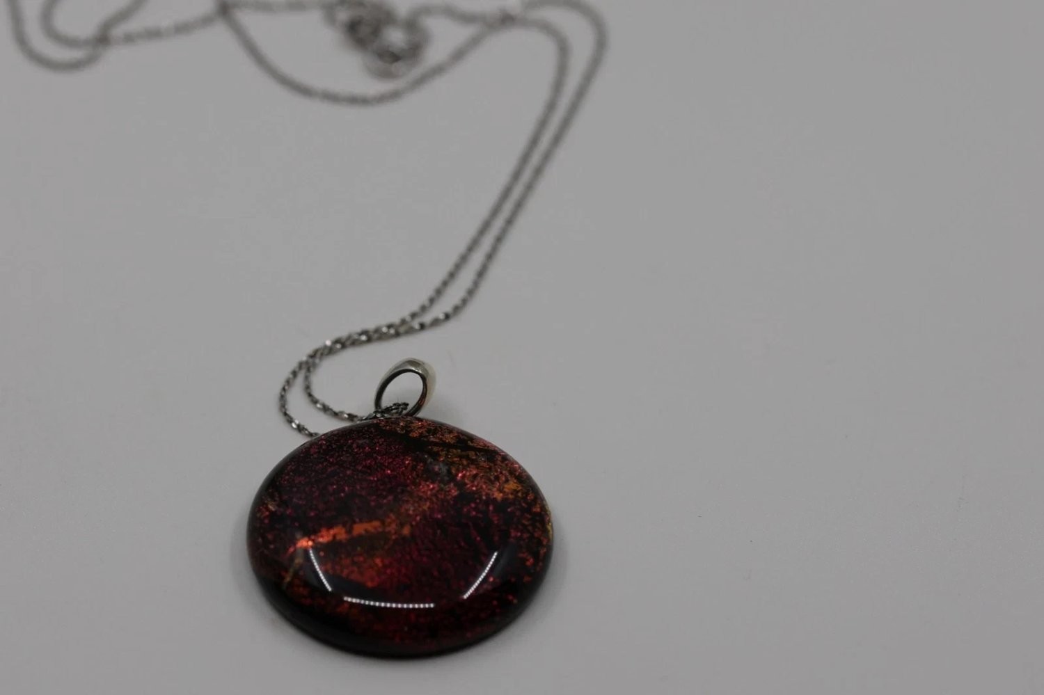 Dichroic Art Glass Pendant Necklace Sterling Silver 925 Italy Chain Burgundy Red