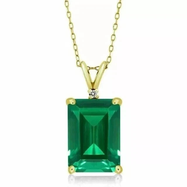 2Ct Emerald Cut Lab-Created Green Emerald Women’s Pendant 14K Yellow Gold Plated