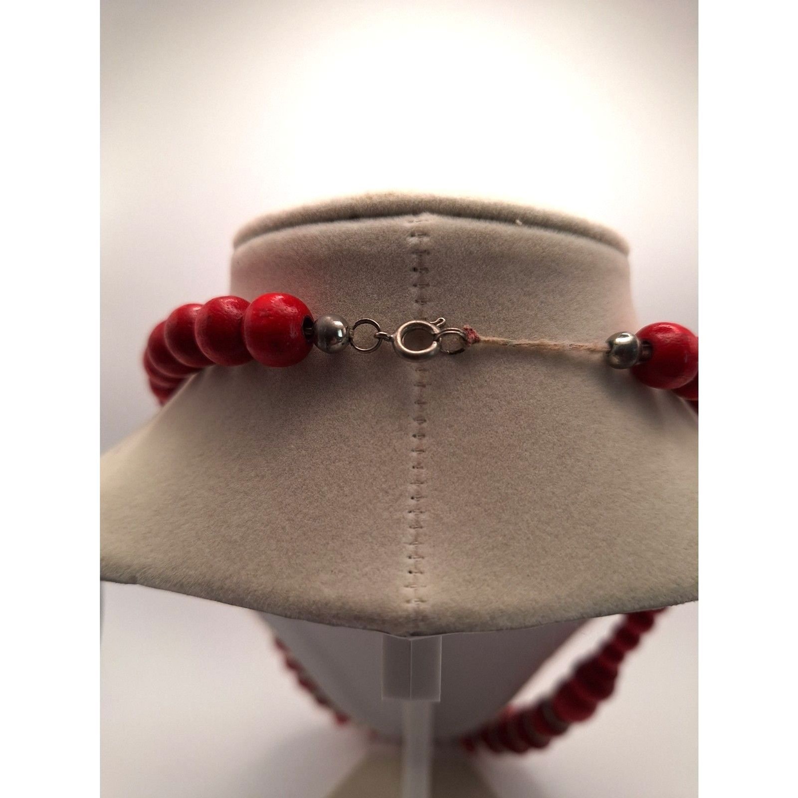 Red wood beaded necklace rondelles 23 inches STATEMENT