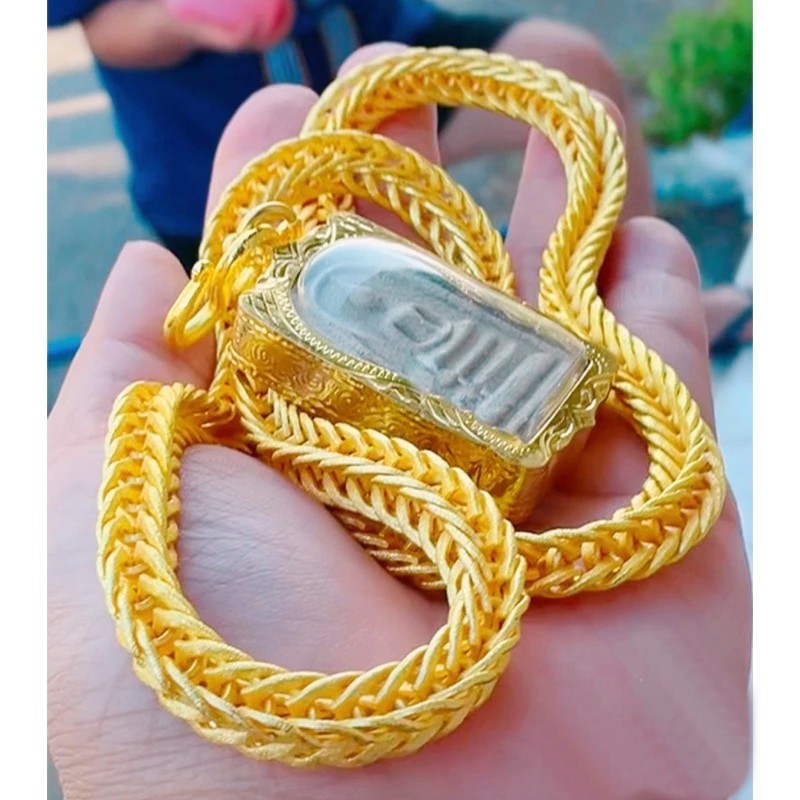 S7 Necklace 24k Gold Plated + Phra Somdej Amulet Pendant Weight 20 Baht 24″ Men