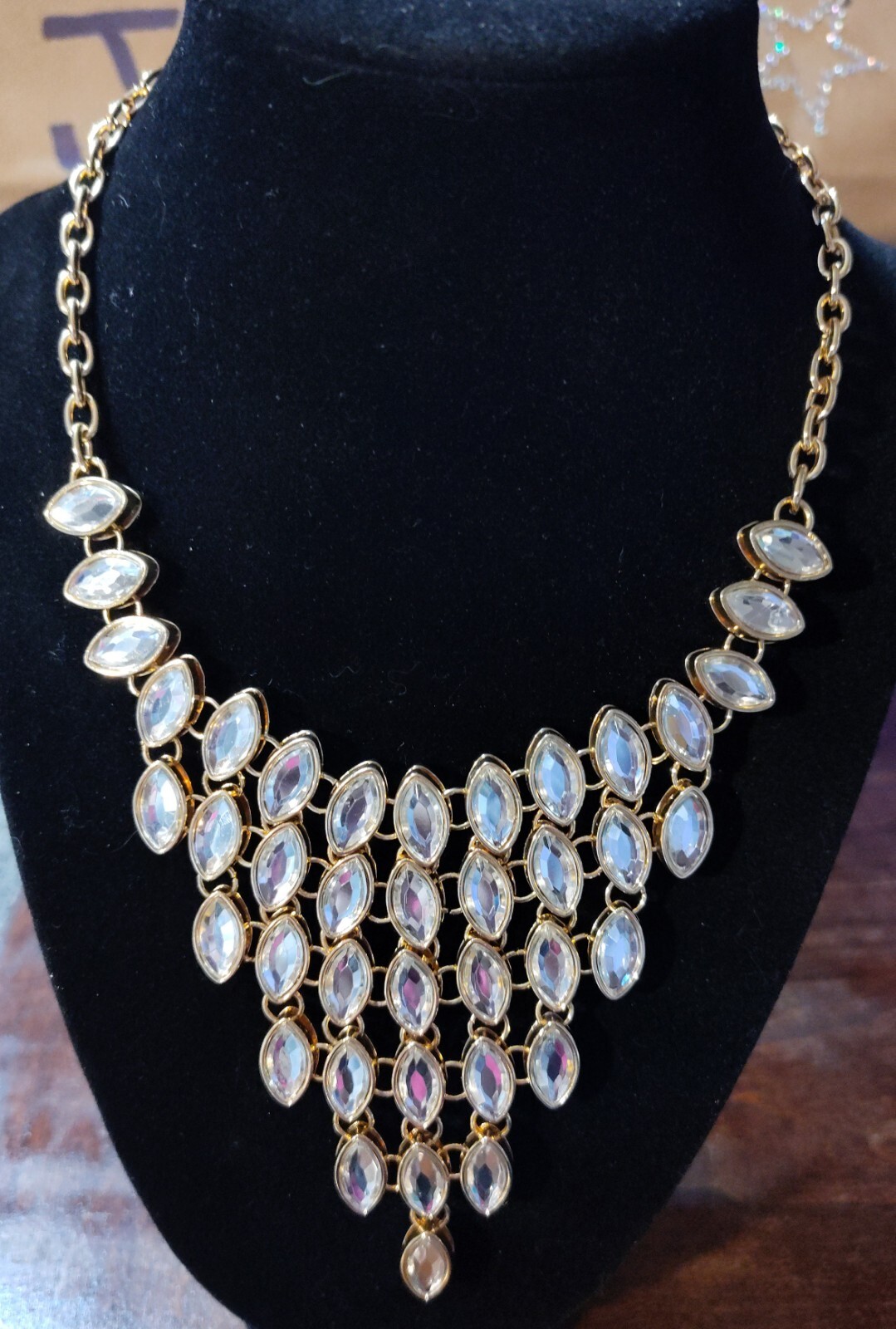 Cara New York Reversible Statement Necklace Black Faceted & Rhinestone Gold Tone