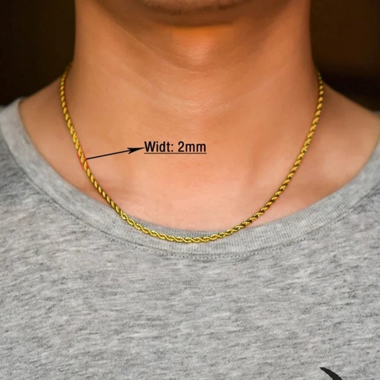 Rope chain necklace for men and women, stainless steel, 16/ 30 in, 2/3/4/5/6mm