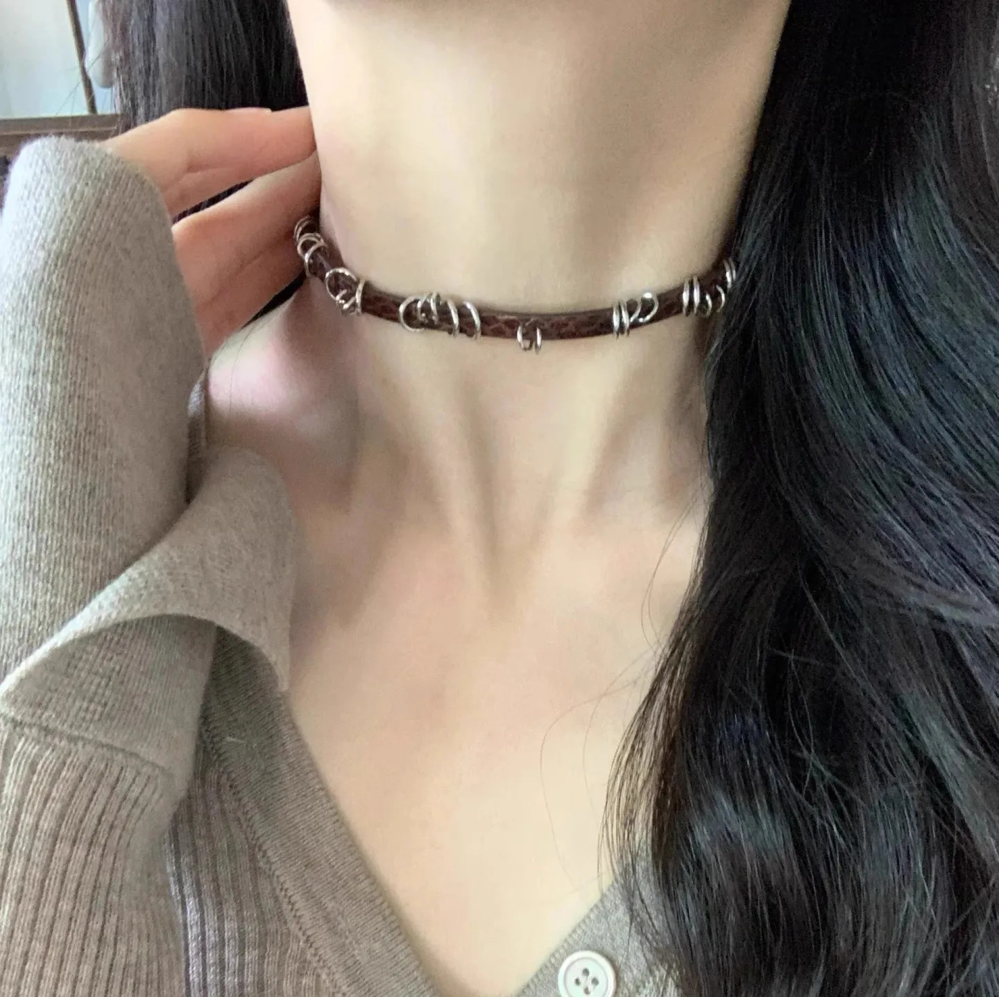 Vintage Irregular Metal Circle Leather Necklace Choker Gothic Collar Jewelry
