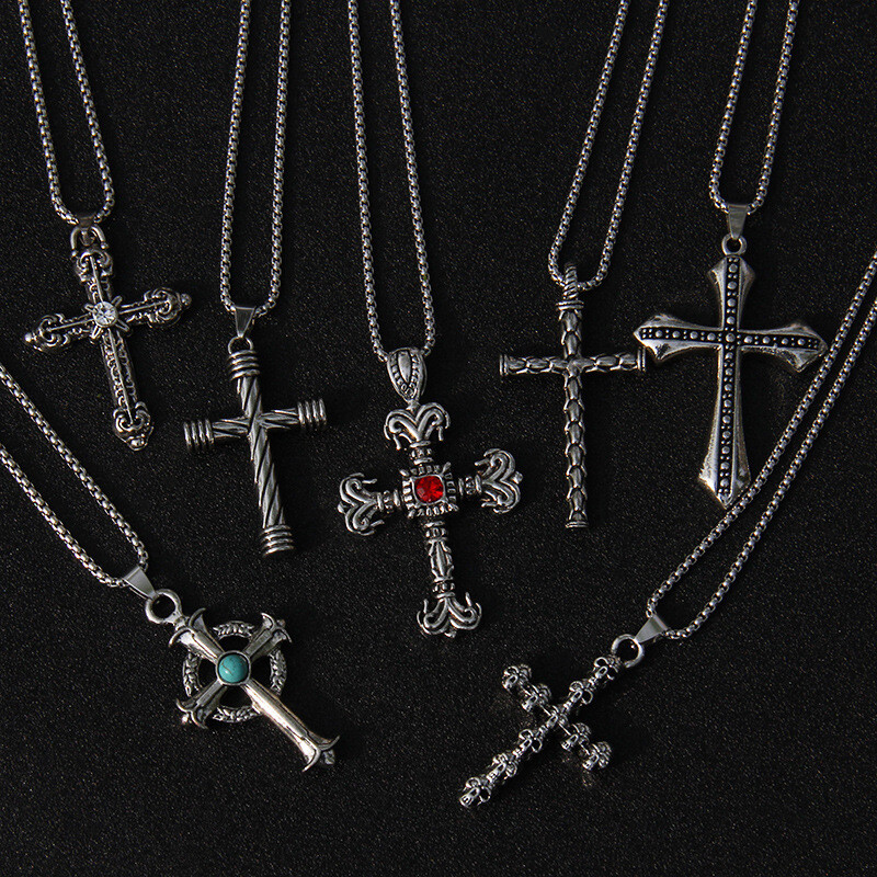 Vintage Gothic Cross Pendant Necklace Cool Hip Hop Necklace Neck Jewelry Gift