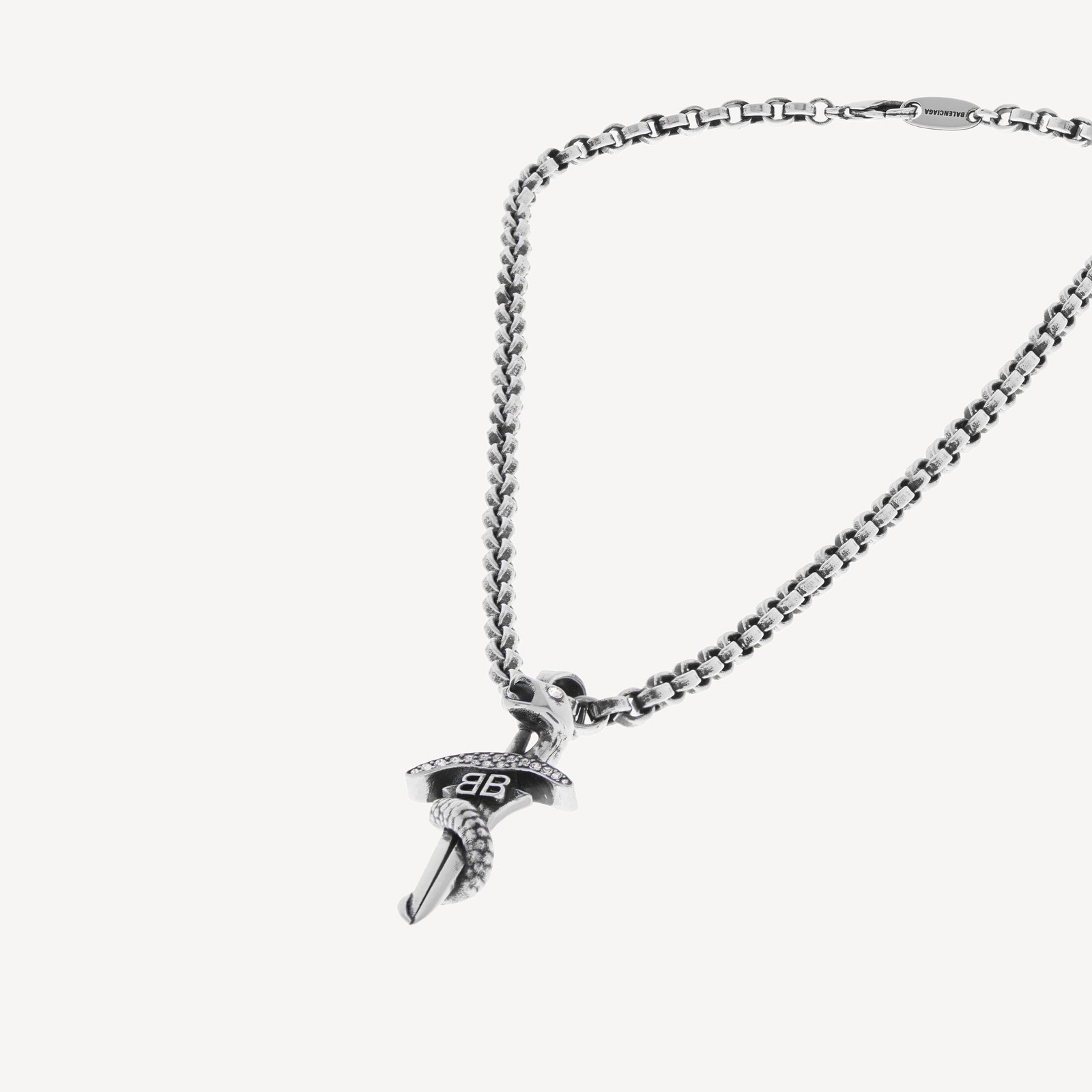 Balenciaga Men’s Goth Snake Necklace – Antique Silver