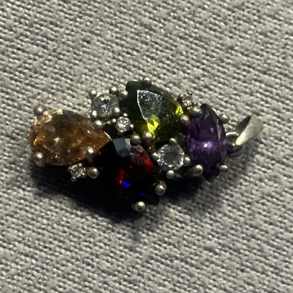 Multicolor Crystal Rhinestone Teardrop Pendant, Pear Shape, Metal Setting