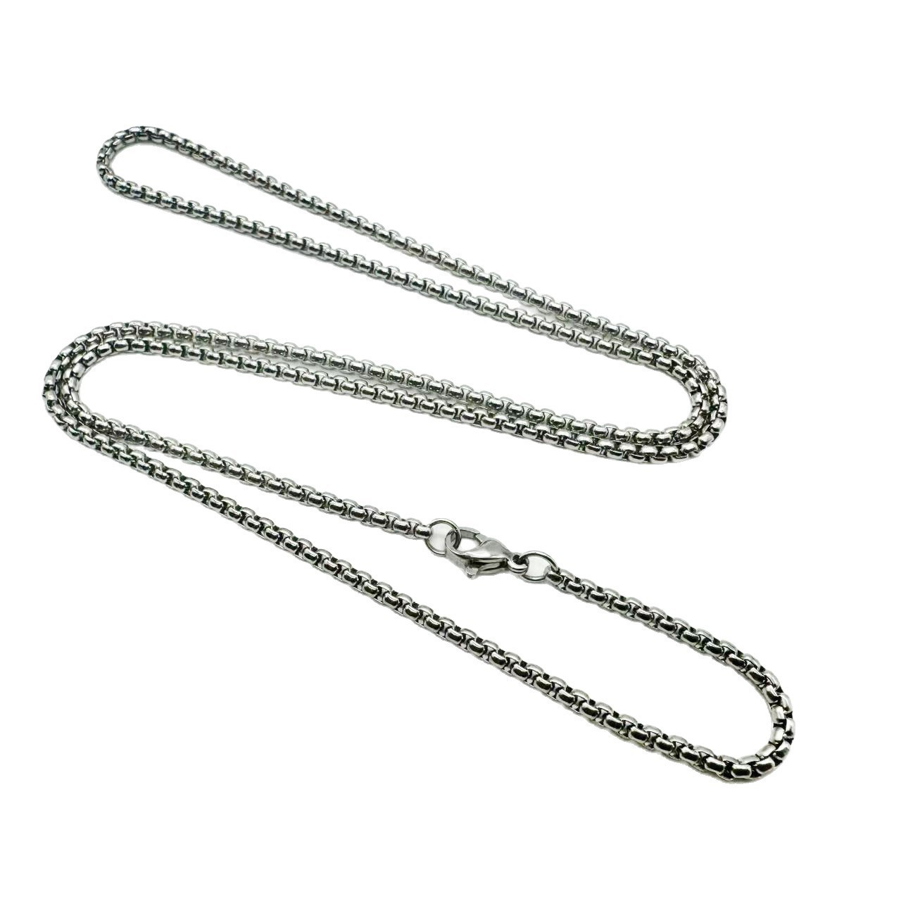 Silver Tone Round Box Chain Necklace Link Chain Lobster Clasp No Pendant Unisex