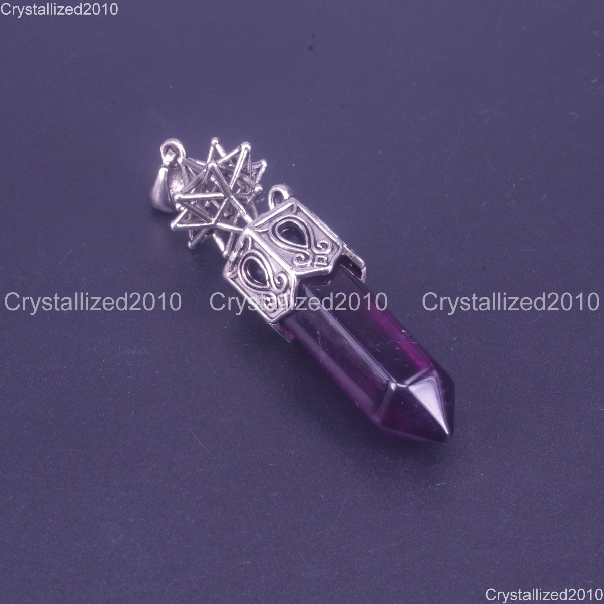 Natural Gemstone Hexagonal Chakra Healing Pendant Bead Tibetan Silver 16x68mm