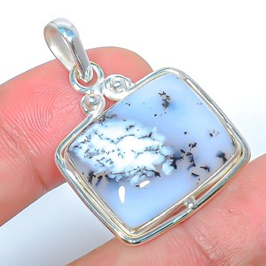 Natural Dendritic Opal – Brazil Gemstone 925 Silver Plated Pendant 1.37″ P52-7