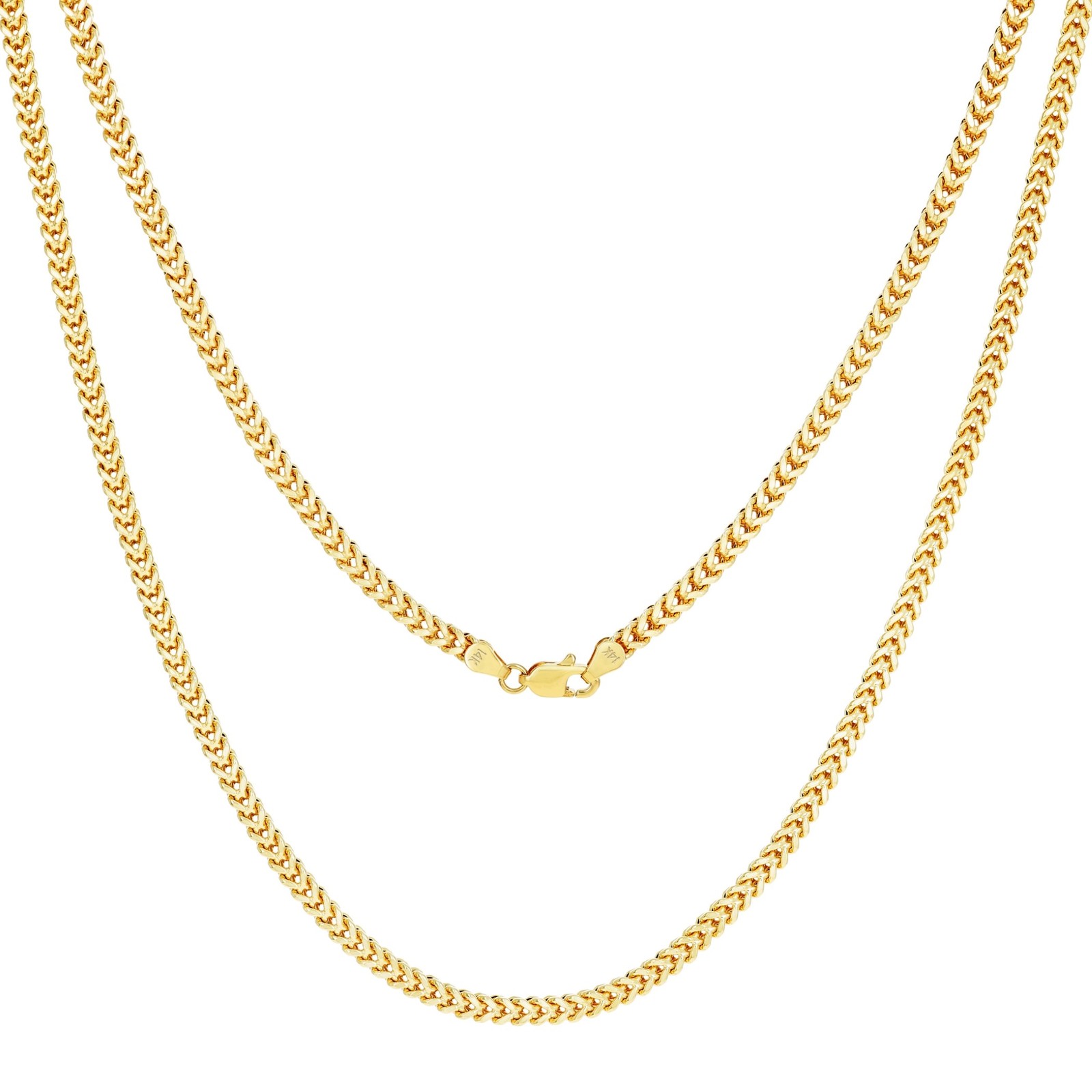 14K Yellow Gold 2.5mm Franco Box Wheat Foxtail Chain Necklace Mens Women 16″-30″