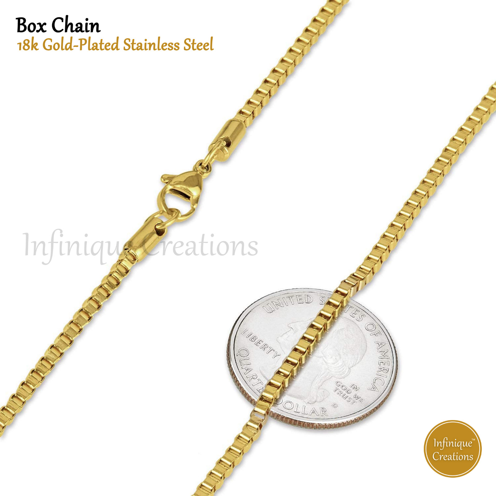 Stainless Steel Box Chain 18K Gold Plated 7-38″ Men Women Necklace 1mm-4mm