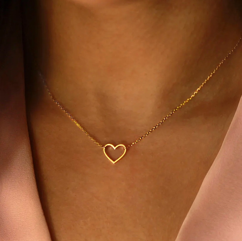 18K Gold Plated Heart Pendant Necklace Women Jewelry
