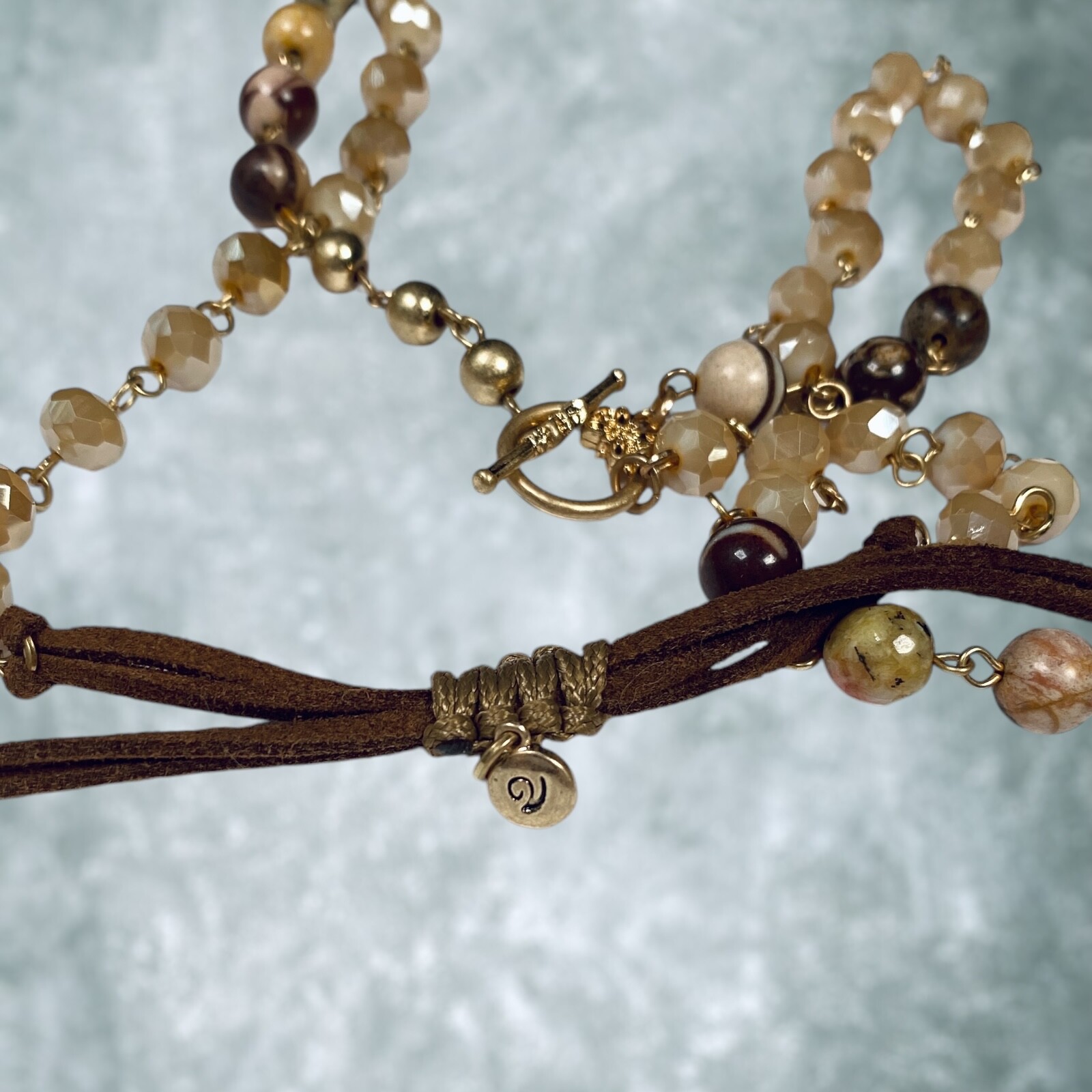 Versona Chunky Stone Pendant Necklace Y Drop Lariat Faceted Glass Earth Tone