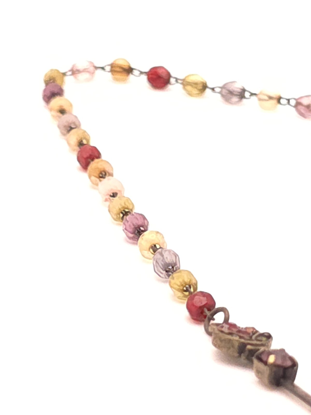 Vintage Multicolor Beaded Y-Drop Necklace Red Teardrop Crystal Floral Drop