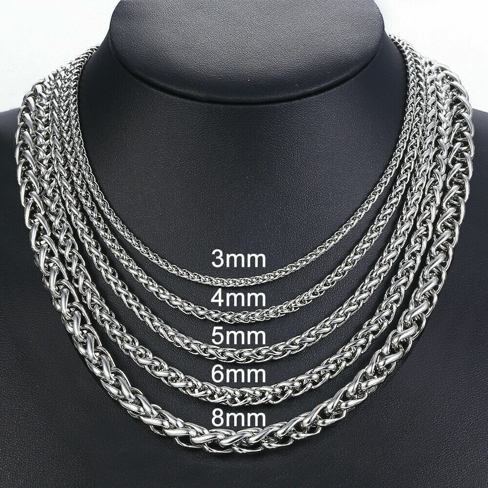Stainless Steel Silver Wheat Braided Chain Bracelet Necklace Mens Jewelry 8-30″