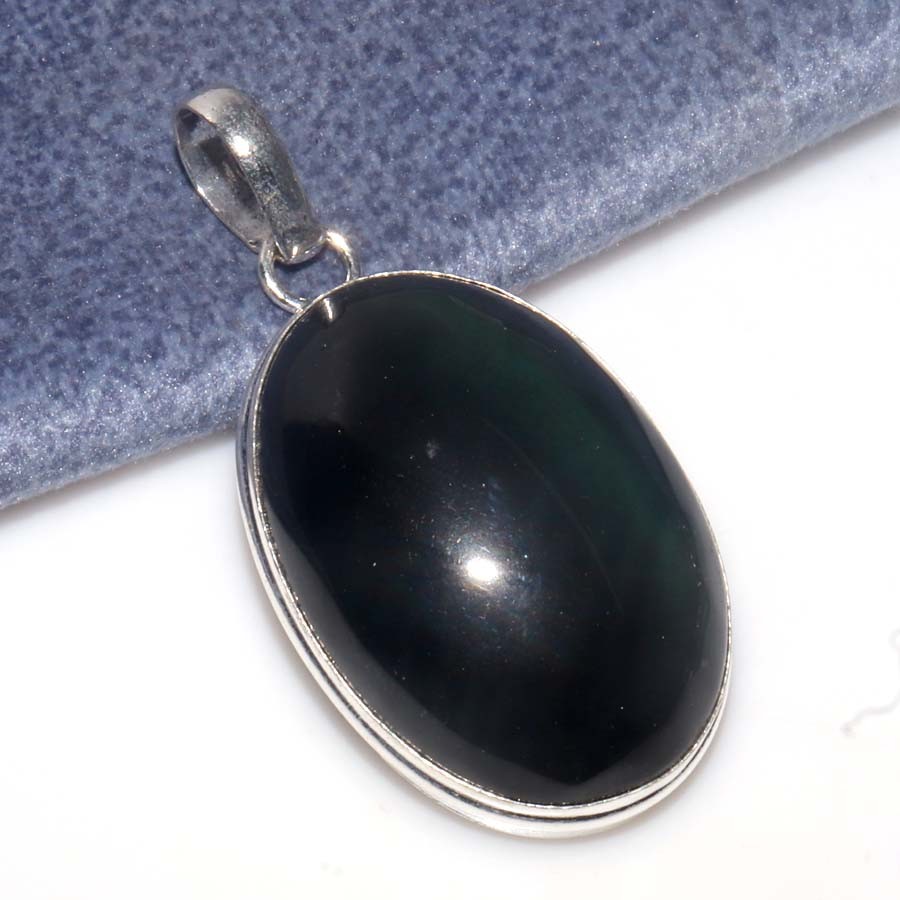 Black Obsidian 925 Silver Plated Pendant 2″ Festival Jewelry Most Beautiful JW