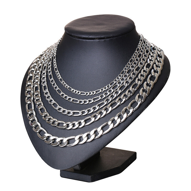 Stainless Steel 1:3 Figaro Chain 7″- 30″ Men Women Necklace 2/3/5/7/9/11/13mm