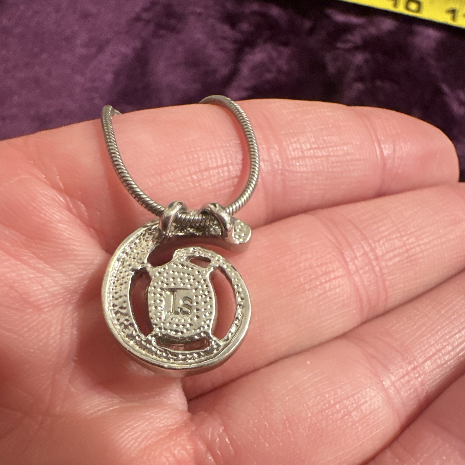 Lia Sophia Silver Tone Snake Chain Necklace w/ Gray Crystal Pavé Pendant