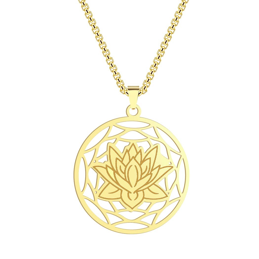 316L Stainless Steel Lotus Flower Pendant Necklace Boho Buddhist Jewelry For …