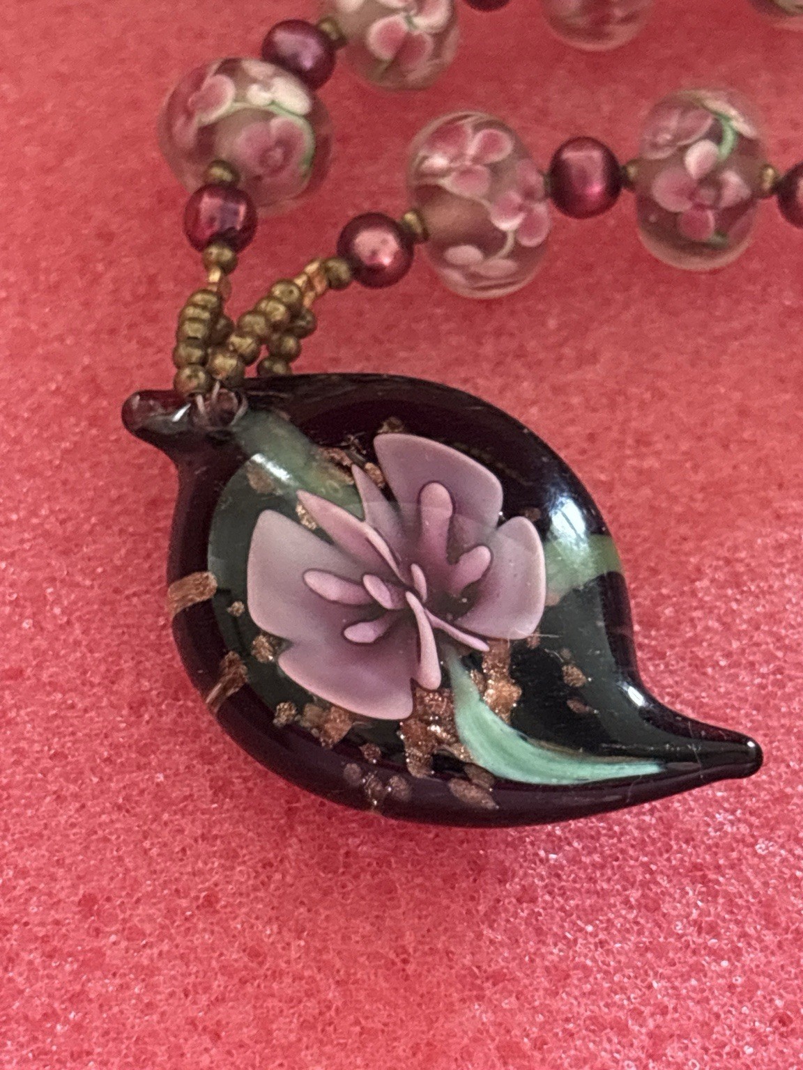 Butler & Wilson Murano Glass Flower Necklace Earrings Set Boxed 48cm