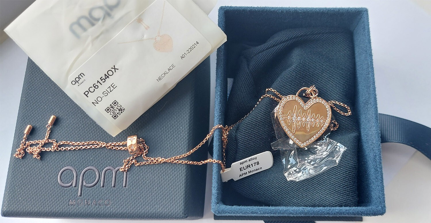 APM Monaco Heart Beat Rose Gold & Cubic Zirconia Adjustable Necklace BN