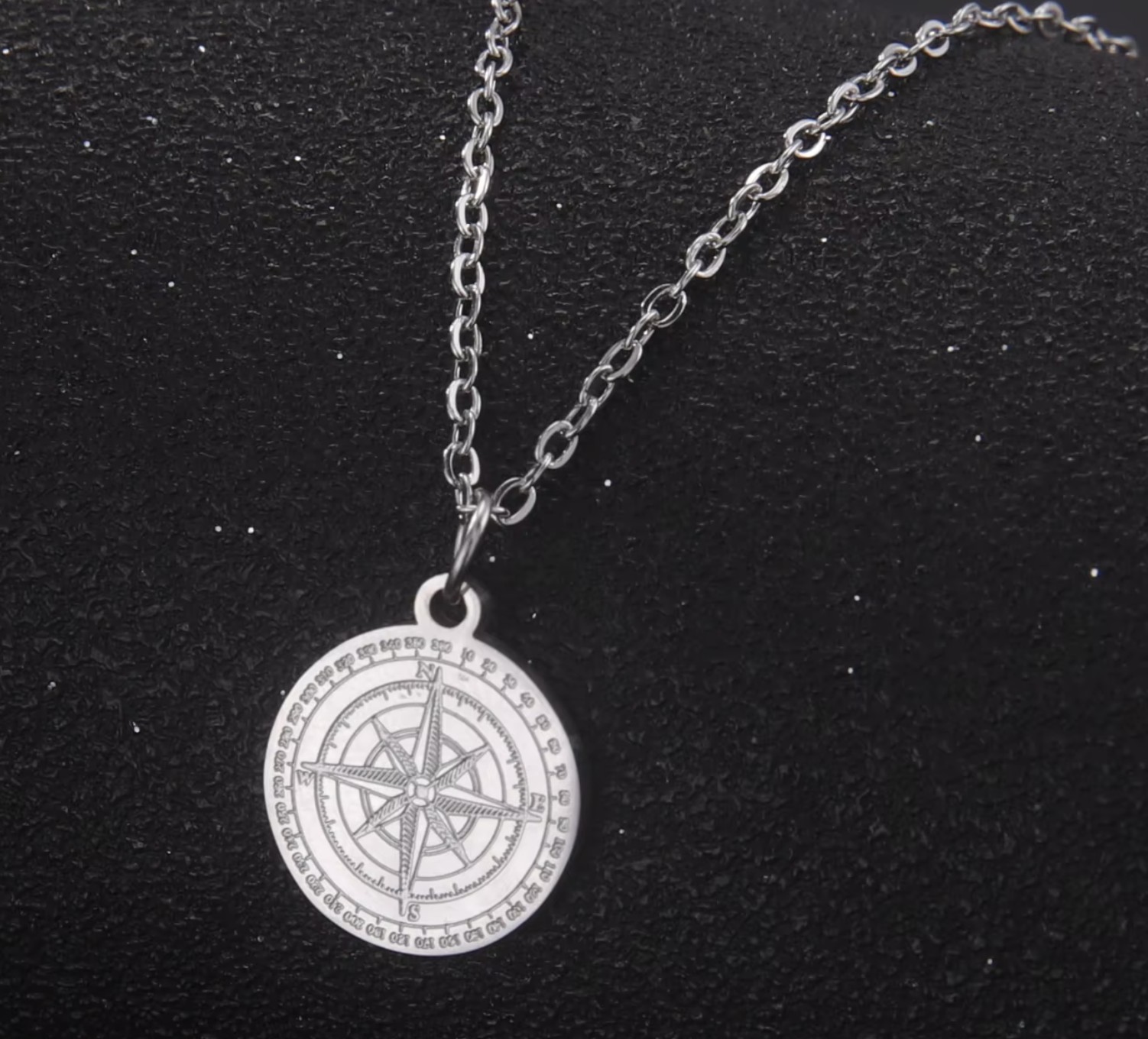 Stainless Steel Compass Pendant with 45 cm link chain plus 5 cm extender