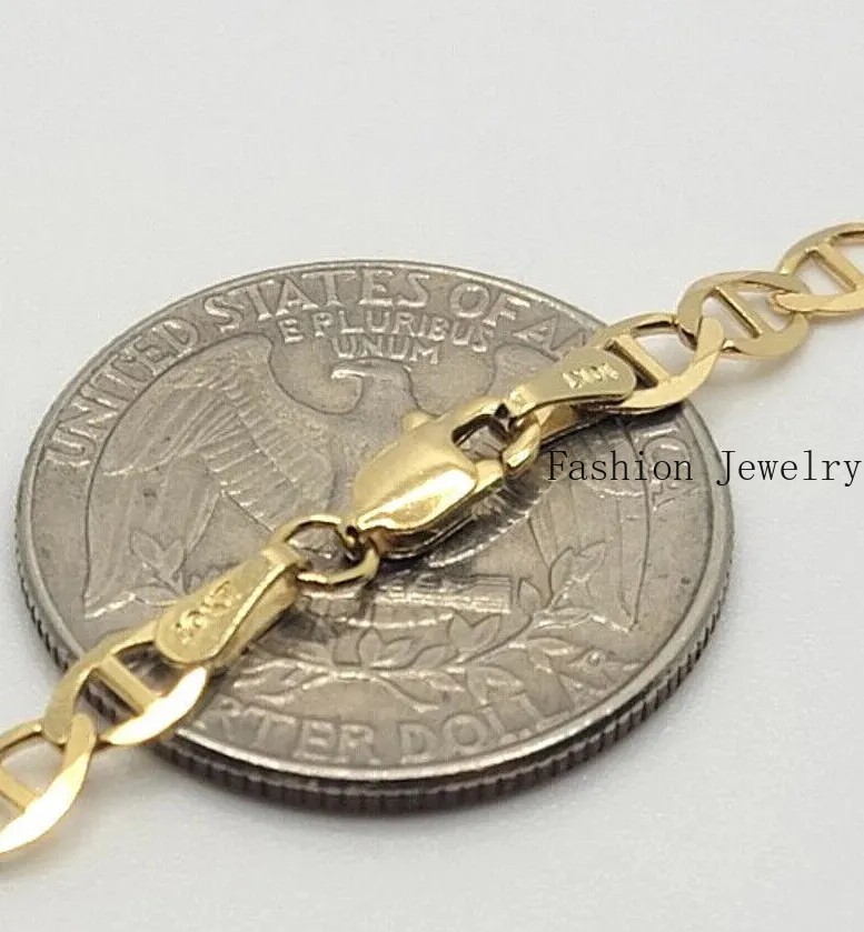 10K Solid Yellow Gold Link Chain Bracelet Necklace 3.2mm~6mm Size 7″~26″
