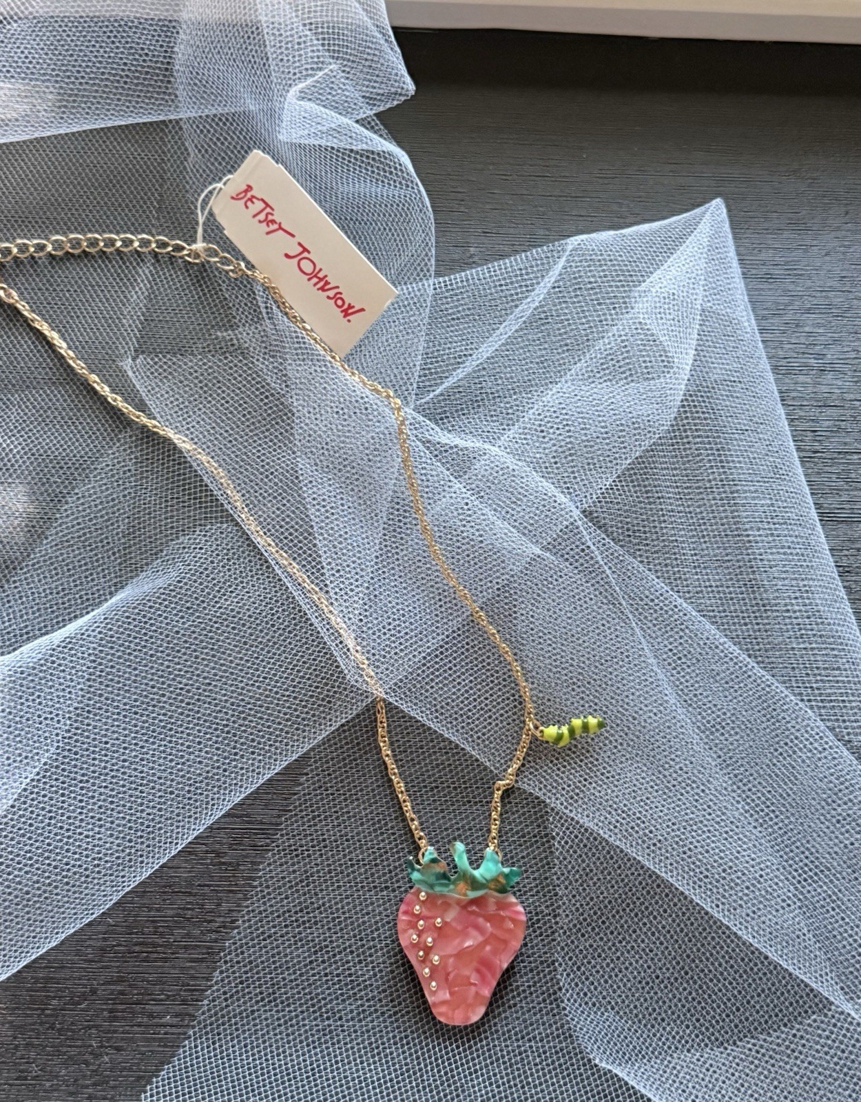 Betsey JohnsonXox💋Enchanted Garden Strawberry Pendant Necklace 🐛charm