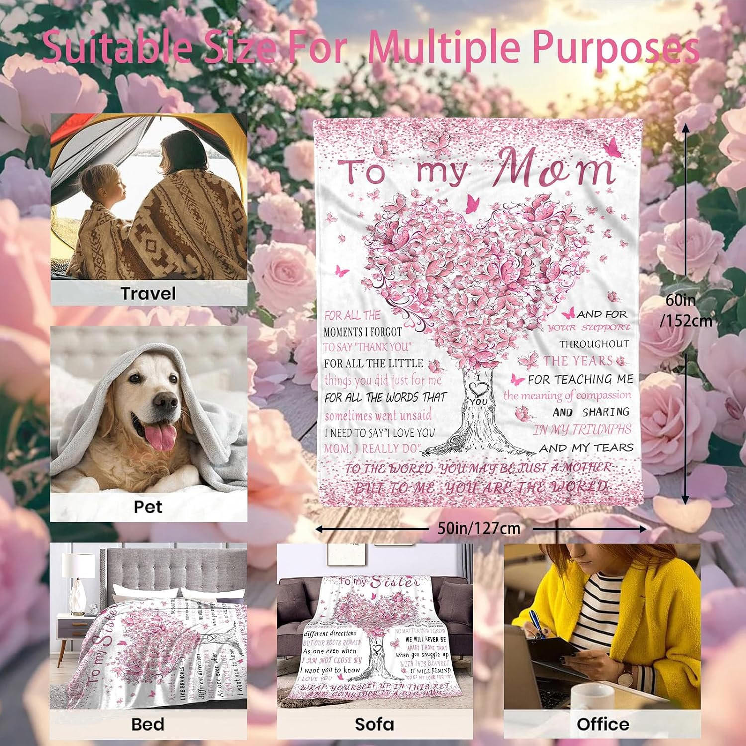 Mothers Day Blanket Gifts for Mom, Mom Birthday Gifts from Daughter Son, Mothers