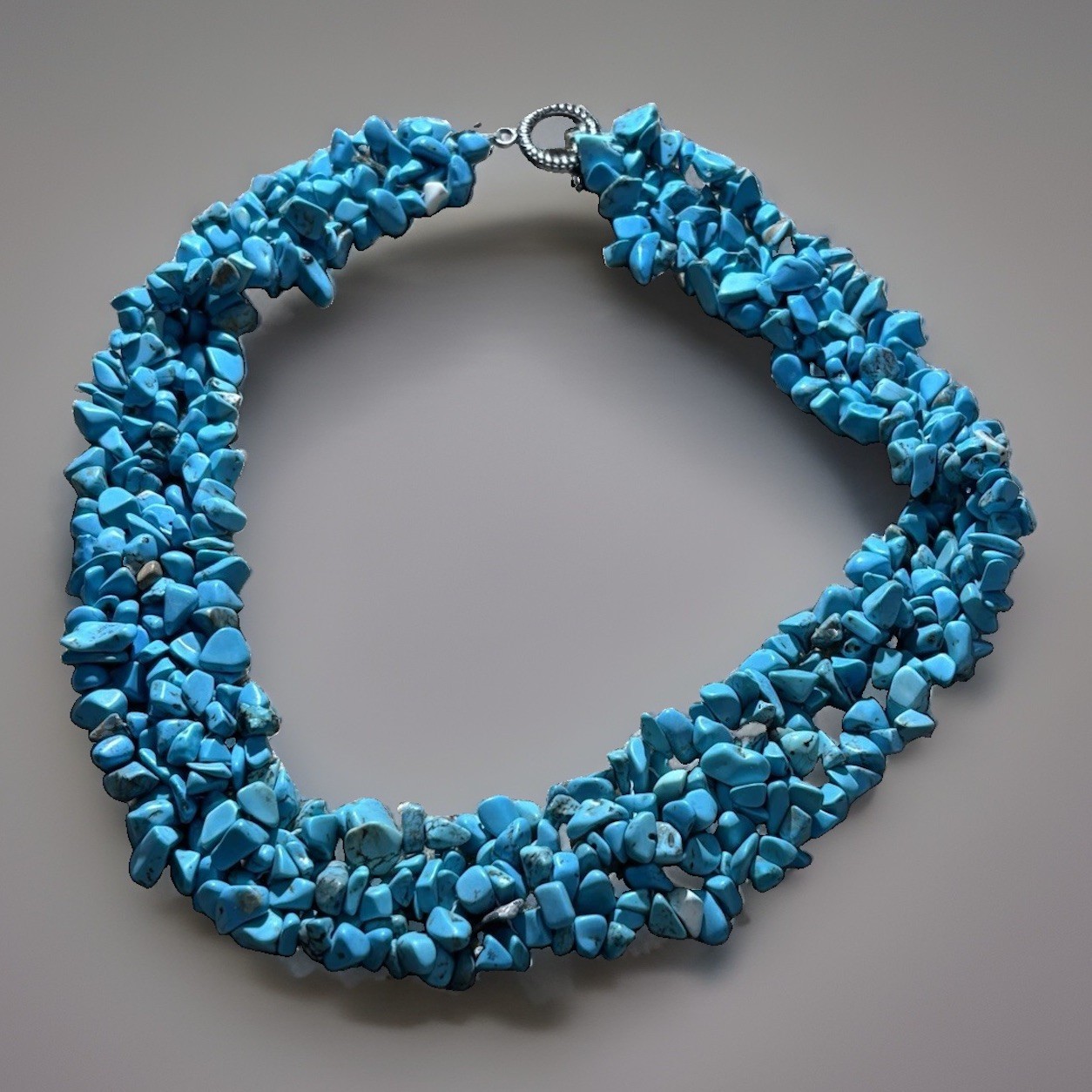 Blue Turquoise Chip Stone Beaded Multi-Strand Statement Necklace Toggle