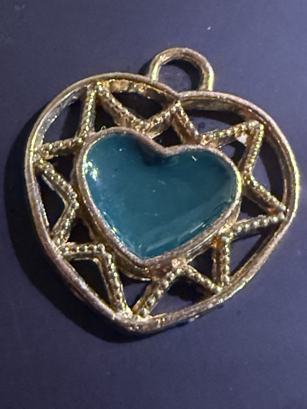 Filigree Gold Heart with Green Stone (MadMen)