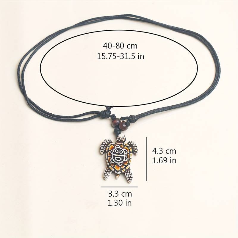 Brown Resin Wood Pendant Necklace Carved Lucky Wise Sea Turtle Marine Art 🇺🇸