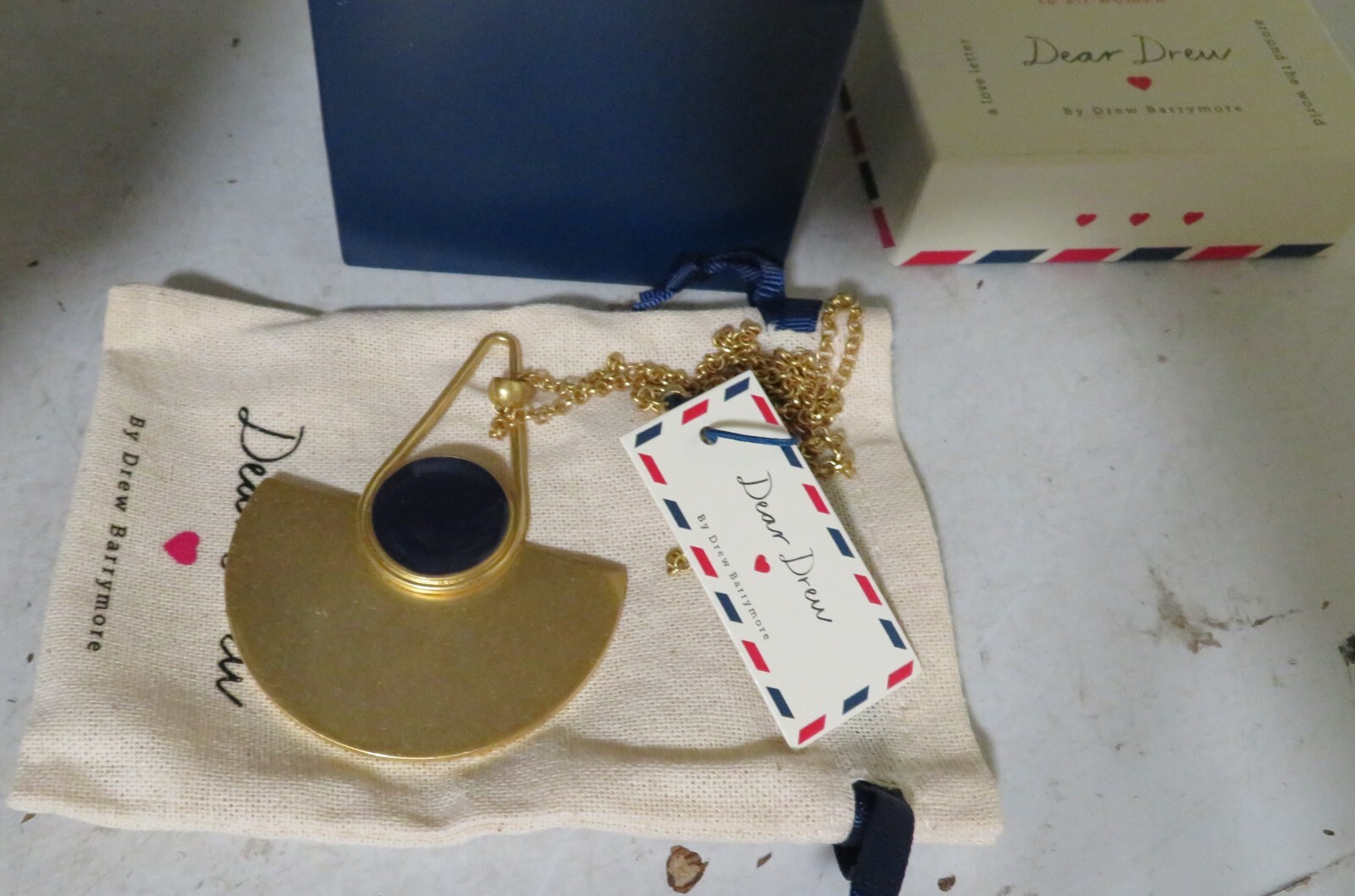 Dear Drew by Barrymore Soho Fan Blue Pendant Necklace 32″ Stay In Love w Unknown