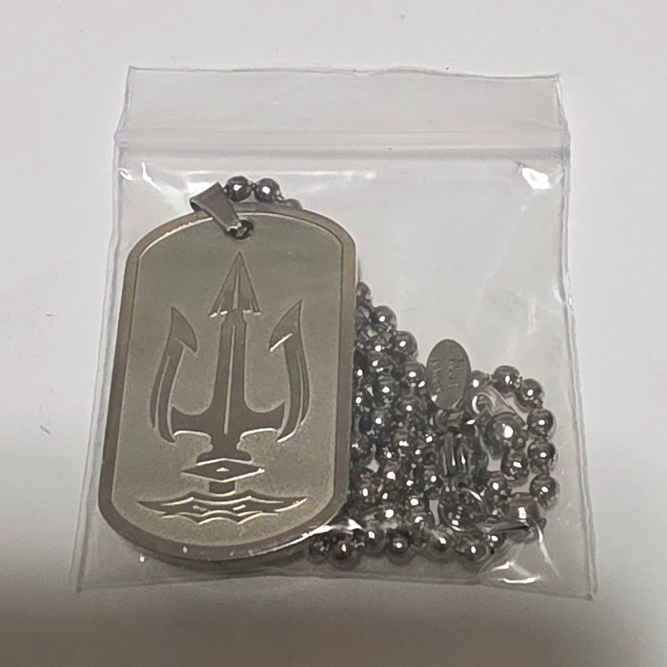 Silver Tone Stainless Steel Rectangle Dog Tag Pendant Ball/Bead Chain Necklace