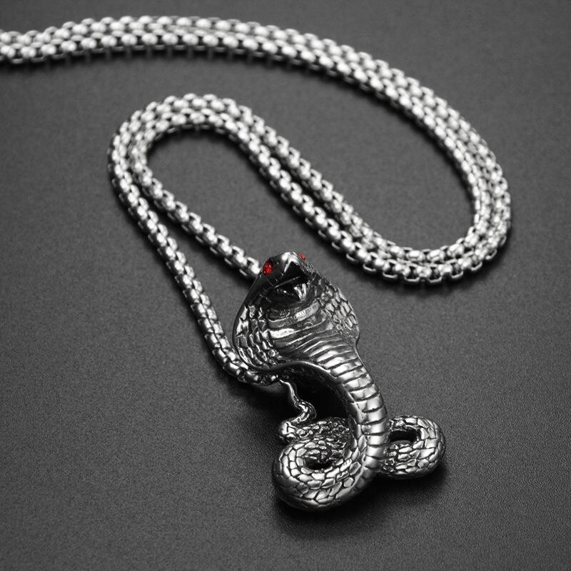 Men’s Fashion Jewelry Gothic Silver Cobra Snake Pendant Necklace 1-94