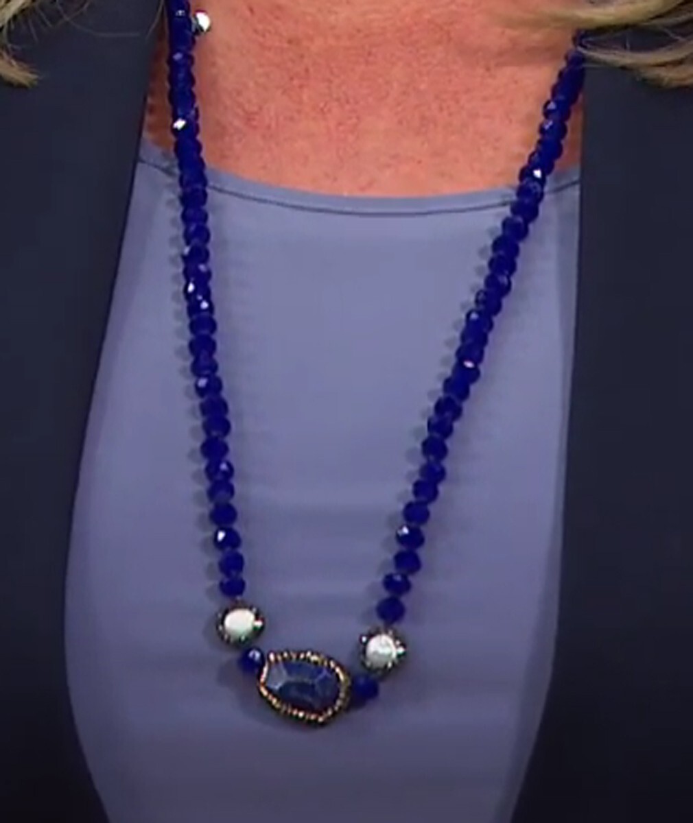 JK NY Colored Faceted Bead Simulated Pearl Oval Station 34″ Necklace BLUE