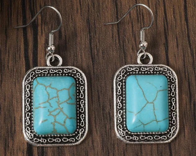 WESTERN-4Pcs Bohemian Retro Set, Faux Turquoise Necklace, Bracelet, and Earrings