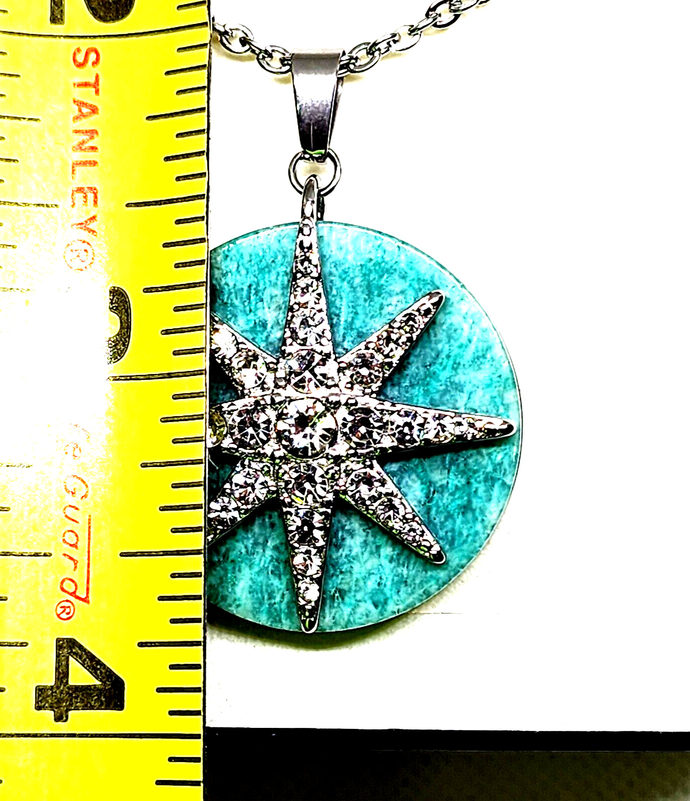 Amazonite & White Crystal pendant necklace 20″ in 316L Surgical Stainless 10 ct