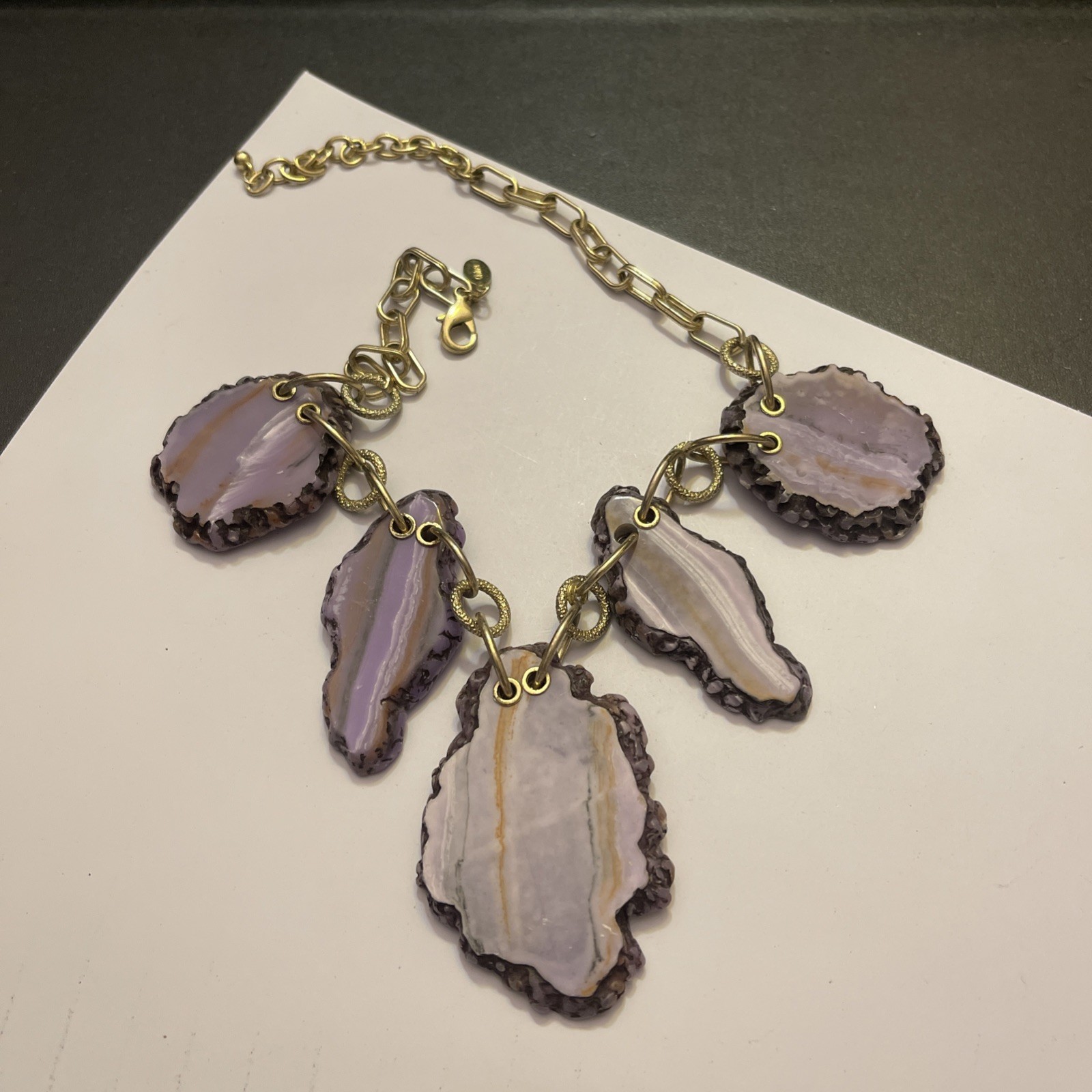 Joan Rivers Vintage Faux Stone Multiple Pendant Dangle Statement Necklace Purple