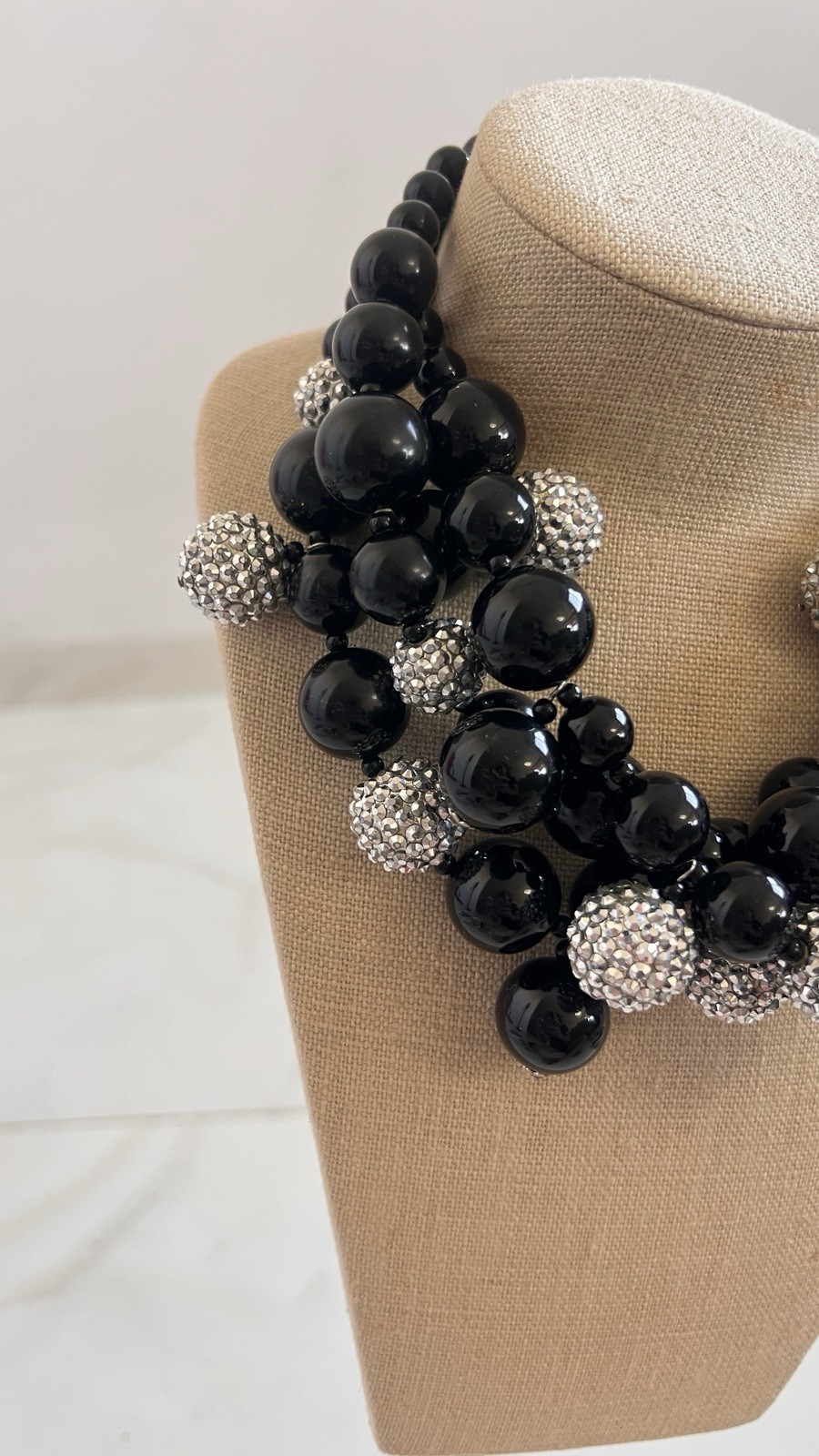 kenneth jay lane necklace black bead crystal ball statement bib signed