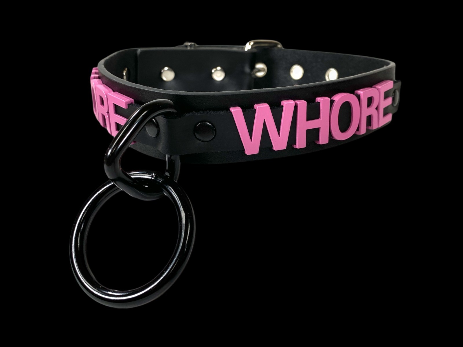 Name Bondage Collar Black O Ring Pink Letter Slave Leather BDSM Slut Choker