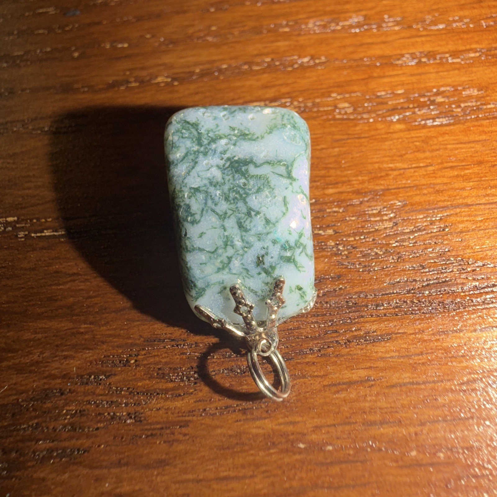 Green White Jasper Rectangle Charm Pendant w/ Bail 1 Gemstone No Chain