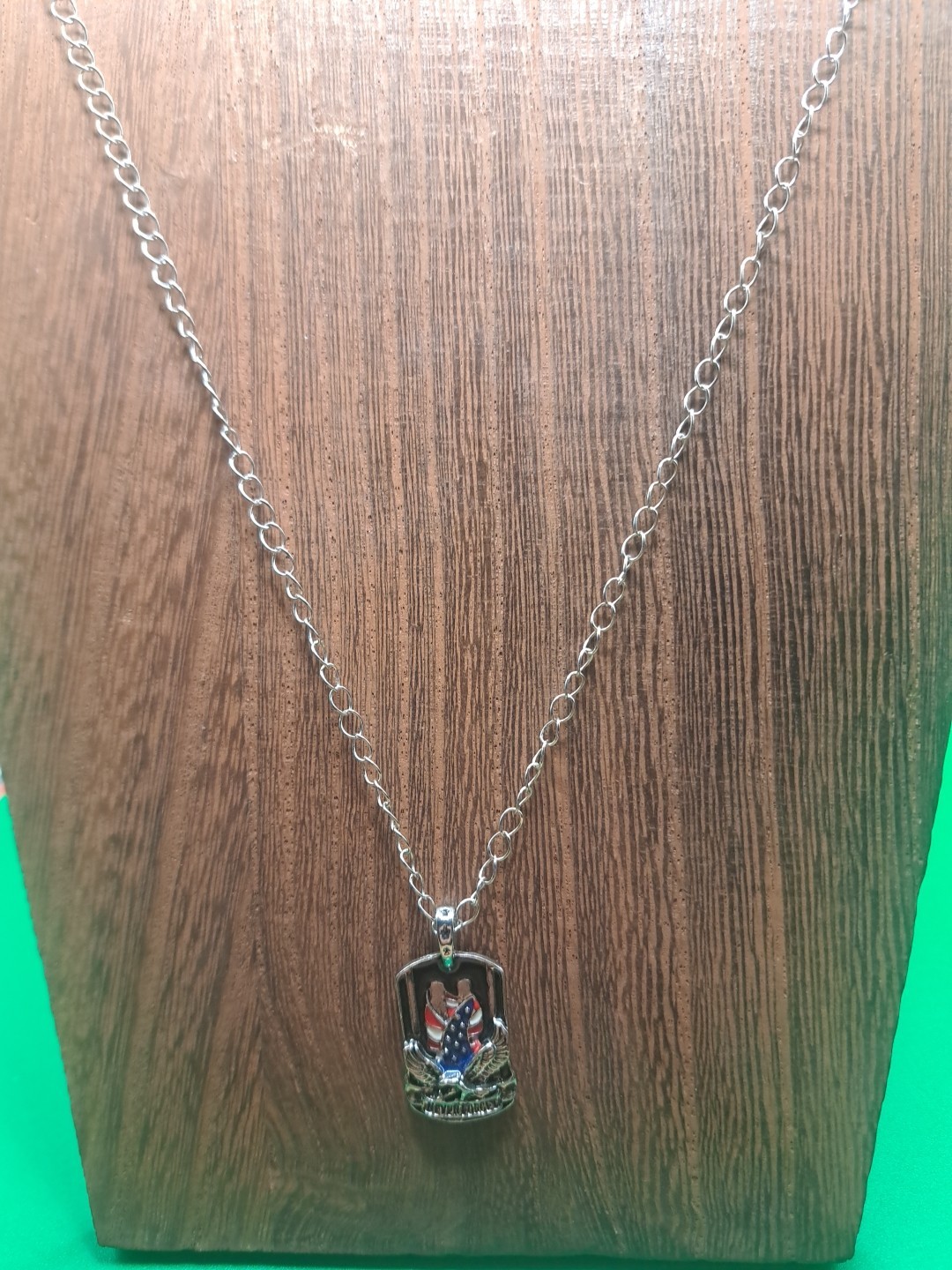 Necklace With Flag Colored Pendant & Eagle Silver 24 ” Chain, Item # 12
